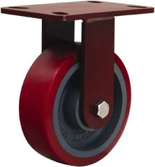 Hamilton - 6" Diam x 2" Wide x 7-3/4" OAH Top Plate Mount Rigid Caster - Polyurethane Mold onto Cast Iron Center, 1,400 Lb Capacity, Tapered Roller Bearing, 4-1/2 x 6-1/2" Plate - Exact Tool & Supply