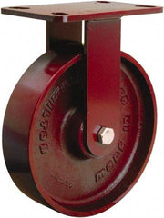 Hamilton - 8" Diam x 2" Wide x 9-3/4" OAH Top Plate Mount Rigid Caster - Cast Iron, 1,500 Lb Capacity, Tapered Roller Bearing, 4-1/2 x 6-1/2" Plate - Exact Tool & Supply