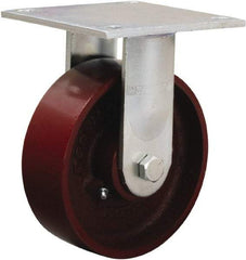 Hamilton - 6" Diam x 2" Wide x 7-1/2" OAH Top Plate Mount Rigid Caster - Cast Iron, 1,250 Lb Capacity, Sealed Precision Ball Bearing, 5 x 5-1/2" Plate - Exact Tool & Supply