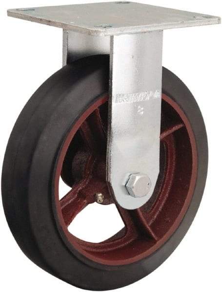 Hamilton - 8" Diam x 2" Wide x 9-1/2" OAH Top Plate Mount Rigid Caster - Rubber Mold on Cast Iron, 500 Lb Capacity, Straight Roller Bearing, 5 x 5-1/2" Plate - Exact Tool & Supply