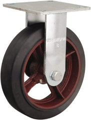 Hamilton - 8" Diam x 2" Wide x 9-1/2" OAH Top Plate Mount Rigid Caster - Rubber Mold on Cast Iron, 500 Lb Capacity, Straight Roller Bearing, 5 x 5-1/2" Plate - Exact Tool & Supply