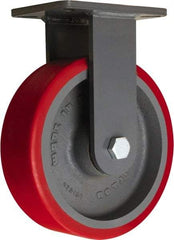 Hamilton - 10" Diam x 3" Wide x 12-1/2" OAH Top Plate Mount Rigid Caster - Polyurethane Mold onto Cast Iron Center, 3,600 Lb Capacity, Tapered Roller Bearing, 5-1/4 x 7-1/4" Plate - Exact Tool & Supply