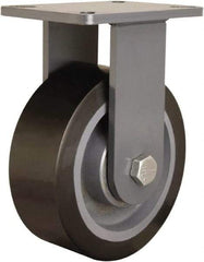 Hamilton - 8" Diam x 3" Wide x 10-1/2" OAH Top Plate Mount Rigid Caster - Polyurethane Mold on Forged Steel, 4,500 Lb Capacity, Tapered Roller Bearing, 5-1/4 x 7-1/4" Plate - Exact Tool & Supply