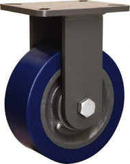 Hamilton - 8" Diam x 3" Wide x 10-1/2" OAH Top Plate Mount Rigid Caster - Polyurethane Mold on Forged Steel, 3,500 Lb Capacity, Tapered Roller Bearing, 5-1/4 x 7-1/4" Plate - Exact Tool & Supply