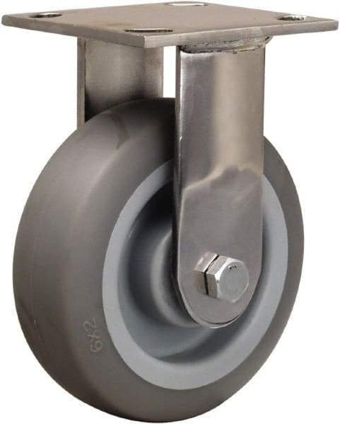 Hamilton - 5" Diam x 2" Wide x 6-1/2" OAH Top Plate Mount Rigid Caster - Rubber Mold on Polyolefin, 350 Lb Capacity, Delrin Bearing, 3-3/4 x 4-1/2" Plate - Exact Tool & Supply