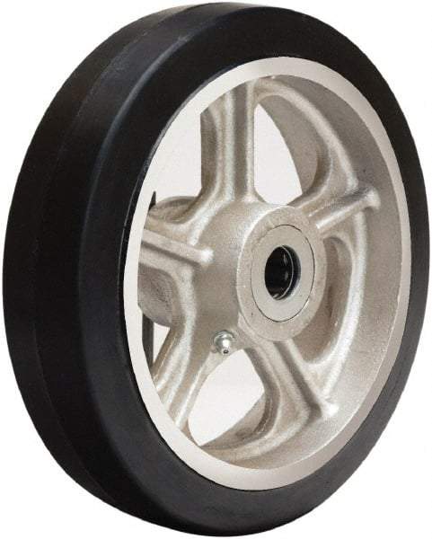 Hamilton - 8 Inch Diameter x 2 Inch Wide, Rubber on Cast Iron Caster Wheel - 500 Lb. Capacity, 2-1/4 Inch Hub Length, 1 Inch Axle Diameter, Straight Roller Bearing - Exact Tool & Supply