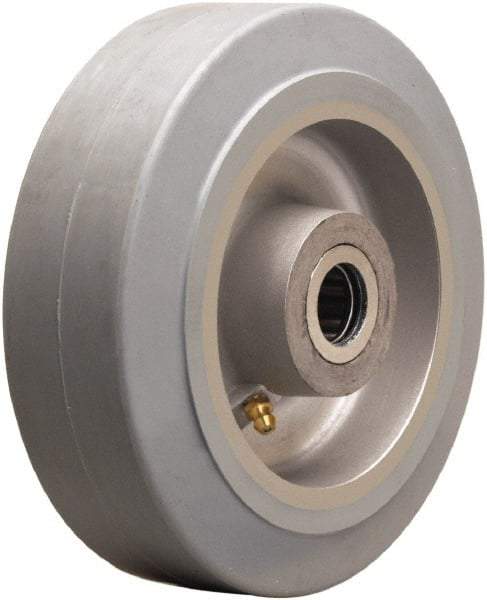 Hamilton - 6 Inch Diameter x 2 Inch Wide, Rubber on Aluminum Caster Wheel - 410 Lb. Capacity, 2-1/4 Inch Hub Length, 5/8 Inch Axle Diameter, Straight Roller Bearing - Exact Tool & Supply
