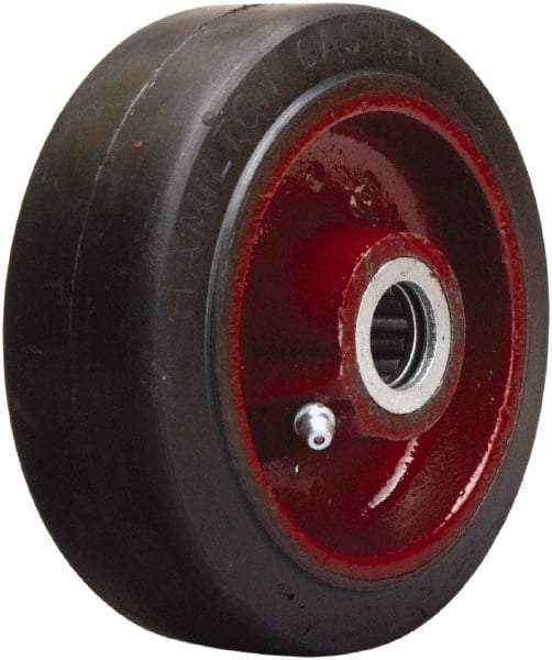 Hamilton - 5 Inch Diameter x 2 Inch Wide, Rubber on Cast Iron Caster Wheel - 350 Lb. Capacity, 2-1/4 Inch Hub Length, 1/2 Inch Axle Diameter, Straight Roller Bearing - Exact Tool & Supply
