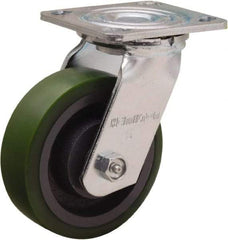 Hamilton - 5" Diam x 1-1/2" Wide x 6-1/8" OAH Top Plate Mount Swivel Caster - Polyurethane Mold onto Cast Iron Center, 550 Lb Capacity, Straight Roller Bearing, 4 x 4-1/2" Plate - Exact Tool & Supply