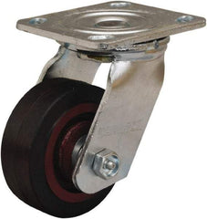 Hamilton - 4" Diam x 1-1/2" Wide x 5-5/8" OAH Top Plate Mount Swivel Caster - Rubber Mold on Cast Iron, 200 Lb Capacity, Straight Roller Bearing, 4 x 4-1/2" Plate - Exact Tool & Supply