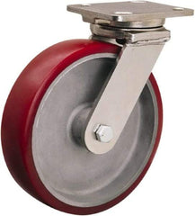 Hamilton - 8" Diam x 2" Wide x 9-1/2" OAH Top Plate Mount Swivel Caster - Polyolefin, 900 Lb Capacity, Delrin Bearing, 4 x 5" Plate - Exact Tool & Supply