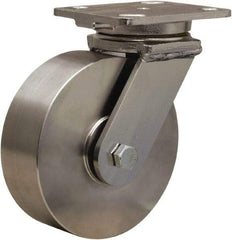 Hamilton - 6" Diam x 2" Wide x 7-1/2" OAH Top Plate Mount Swivel Caster - Forged Steel, 1,000 Lb Capacity, Delrin Bearing, 4 x 5" Plate - Exact Tool & Supply