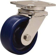 Hamilton - 5" Diam x 2" Wide x 6-1/2" OAH Top Plate Mount Swivel Caster - Polyurethane, 900 Lb Capacity, Stainless Steel Double Shielded Precision Ball Bearing, 4 x 5" Plate - Exact Tool & Supply