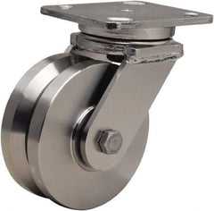 Hamilton - 5" Diam x 2" Wide, Stainless Steel Swivel Caster - 950 Lb Capacity, Top Plate Mount, 4" x 5" Plate, Stainless Steel Precision Ball Bearing - Exact Tool & Supply