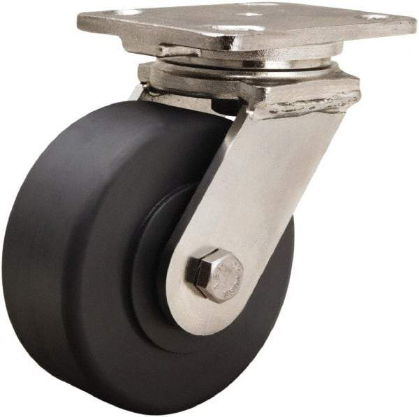 Hamilton - 5" Diam x 2" Wide x 6-1/2" OAH Top Plate Mount Swivel Caster - Nylon, 1,600 Lb Capacity, Stainless Steel Double Shielded Precision Ball Bearing, 4 x 5" Plate - Exact Tool & Supply