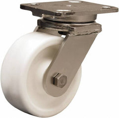Hamilton - 5" Diam x 2" Wide x 6-1/2" OAH Top Plate Mount Swivel Caster - Polyolefin, 650 Lb Capacity, Delrin Bearing, 4 x 5" Plate - Exact Tool & Supply