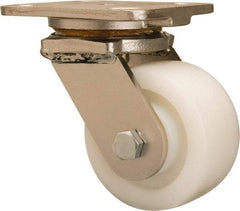 Hamilton - 4" Diam x 2" Wide x 5-5/8" OAH Top Plate Mount Swivel Caster - Nylon, 800 Lb Capacity, Stainless Steel Double Shielded Precision Ball Bearing, 4 x 5" Plate - Exact Tool & Supply
