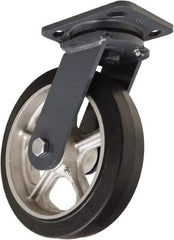Hamilton - 8" Diam x 2" Wide x 9-1/2" OAH Top Plate Mount Swivel Caster - Rubber Mold on Cast Iron, 500 Lb Capacity, Tapered Roller Bearing, 4 x 5" Plate - Exact Tool & Supply