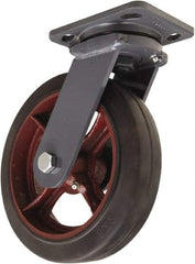 Hamilton - 8" Diam x 2" Wide x 9-1/2" OAH Top Plate Mount Swivel Caster - Rubber Mold on Cast Iron, 500 Lb Capacity, Straight Roller Bearing, 4 x 5" Plate - Exact Tool & Supply
