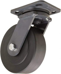 Hamilton - 6" Diam x 2" Wide x 7-1/2" OAH Top Plate Mount Swivel Caster - Nylon, 2,000 Lb Capacity, Sealed Precision Ball Bearing, 4 x 5" Plate - Exact Tool & Supply