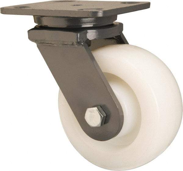 Hamilton - 5" Diam x 2" Wide x 6-1/2" OAH Top Plate Mount Swivel Caster - Nylon, Sealed Precision Ball Bearing, 4 x 5" Plate - Exact Tool & Supply