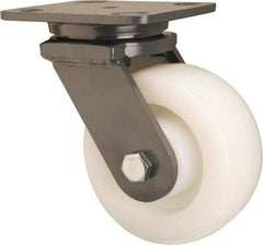 Hamilton - 5" Diam x 2" Wide x 6-1/2" OAH Top Plate Mount Swivel Caster - Nylon, Sealed Precision Ball Bearing, 4 x 5" Plate - Exact Tool & Supply