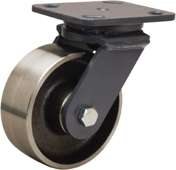Hamilton - 5" Diam x 2" Wide x 6-1/2" OAH Top Plate Mount Swivel Caster - Forged Steel, 2,000 Lb Capacity, Sealed Precision Ball Bearing, 4 x 5" Plate - Exact Tool & Supply