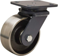 Hamilton - 5" Diam x 2" Wide x 6-1/2" OAH Top Plate Mount Swivel Caster - Forged Steel, 2,000 Lb Capacity, Sealed Precision Ball Bearing, 4 x 5" Plate - Exact Tool & Supply