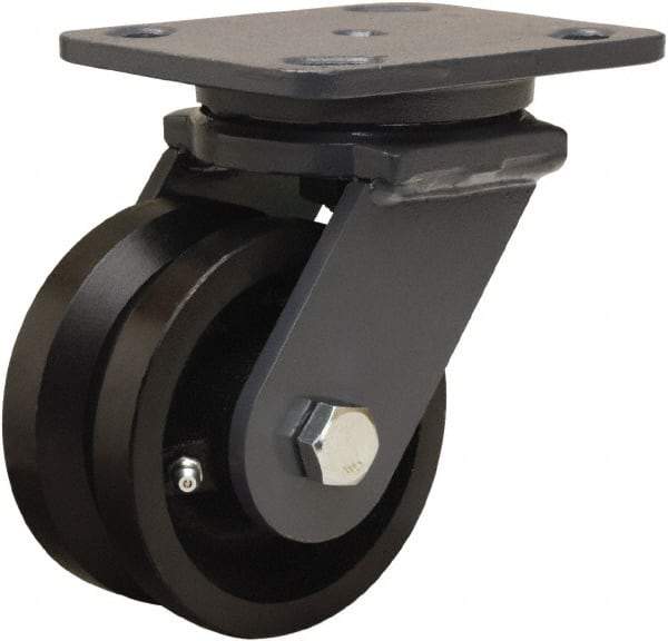 Hamilton - 4" Diam x 2" Wide, Iron Swivel Caster - 800 Lb Capacity, Top Plate Mount, 4" x 5" Plate, Straight Roller Bearing - Exact Tool & Supply