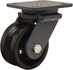 Hamilton - 4" Diam x 2" Wide, Iron Swivel Caster - 800 Lb Capacity, Top Plate Mount, 4" x 5" Plate, Straight Roller Bearing - Exact Tool & Supply