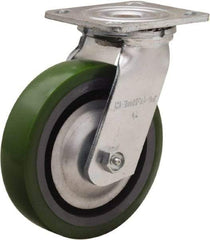 Hamilton - 6" Diam x 1-1/2" Wide x 7-1/2" OAH Top Plate Mount Swivel Caster - Polyurethane Mold onto Cast Iron Center, 850 Lb Capacity, Straight Roller Bearing, 4 x 4-1/2" Plate - Exact Tool & Supply