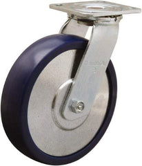 Hamilton - 8" Diam x 2" Wide x 9-1/2" OAH Top Plate Mount Swivel Caster - Polyurethane, 900 Lb Capacity, Sealed Precision Ball Bearing, 4 x 4-1/2" Plate - Exact Tool & Supply