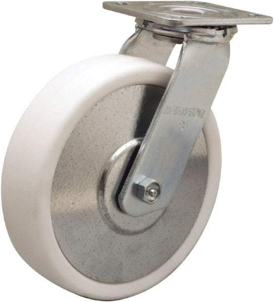 Hamilton - 8" Diam x 2" Wide x 9-1/2" OAH Top Plate Mount Swivel Caster - Polyolefin, 900 Lb Capacity, Delrin Bearing, 4 x 4-1/2" Plate - Exact Tool & Supply