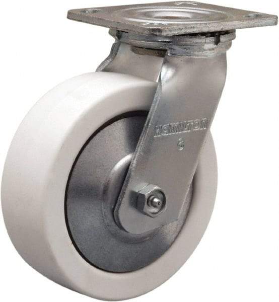 Hamilton - 6" Diam x 2" Wide x 7-1/2" OAH Top Plate Mount Swivel Caster - Polyolefin, 750 Lb Capacity, Delrin Bearing, 4 x 4-1/2" Plate - Exact Tool & Supply