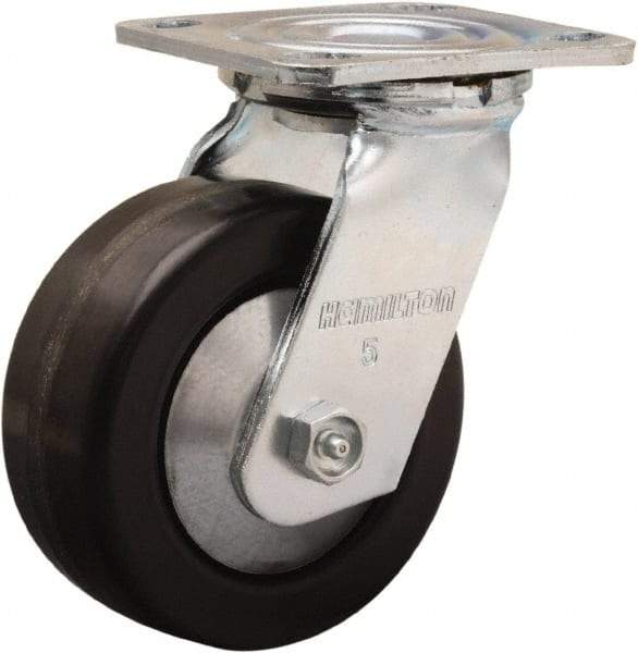 Hamilton - 5" Diam x 2" Wide x 6-1/2" OAH Top Plate Mount Swivel Caster - Phenolic, 900 Lb Capacity, Straight Roller Bearing, 4 x 4-1/2" Plate - Exact Tool & Supply