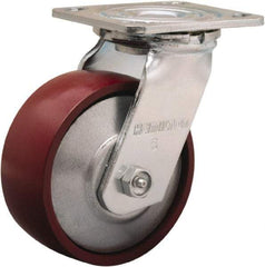 Hamilton - 5" Diam x 2" Wide x 6-1/2" OAH Top Plate Mount Swivel Caster - Cast Iron, 900 Lb Capacity, Sealed Precision Ball Bearing, 4 x 4-1/2" Plate - Exact Tool & Supply