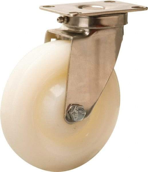 Hamilton - 5" Diam x 1-1/4" Wide x 6-1/4" OAH Top Plate Mount Swivel Caster - Nylon, 325 Lb Capacity, Plain Bore Bearing, 2-3/8 x 3-5/8" Plate - Exact Tool & Supply