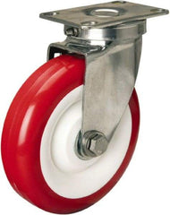 Hamilton - 5" Diam x 1-3/8" Wide x 6-1/4" OAH Top Plate Mount Swivel Caster - Polyurethane Mold on Polypropylene, 325 Lb Capacity, Delrin Bearing, 2-3/8 x 3-5/8" Plate - Exact Tool & Supply