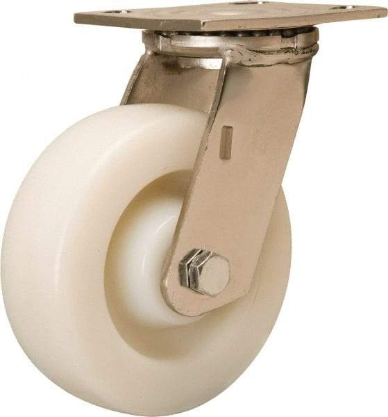 Hamilton - 6" Diam x 2" Wide x 7-1/2" OAH Top Plate Mount Swivel Caster - Nylon, 500 Lb Capacity, Stainless Steel Precision Ball Bearing, 3-3/4 x 4-1/2" Plate - Exact Tool & Supply