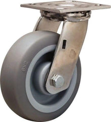 Hamilton - 6" Diam x 2" Wide x 7-1/2" OAH Top Plate Mount Swivel Caster - Rubber Mold on Polyolefin, 410 Lb Capacity, Delrin Bearing, 3-3/4 x 4-1/2" Plate - Exact Tool & Supply