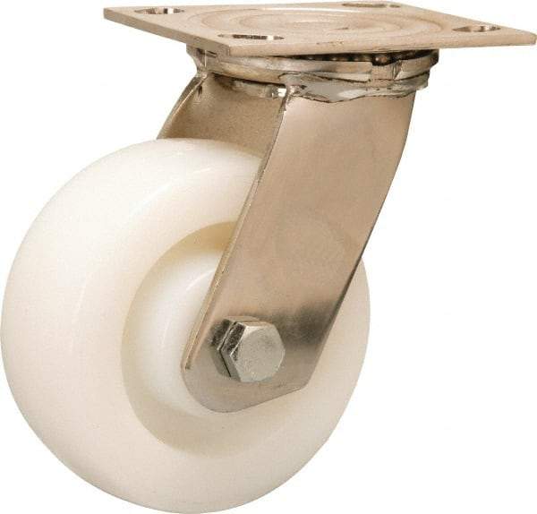 Hamilton - 5" Diam x 2" Wide x 6-1/2" OAH Top Plate Mount Swivel Caster - Nylon, 800 Lb Capacity, Stainless Steel Precision Ball Bearing, 4 x 4-1/2" Plate - Exact Tool & Supply