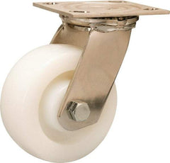 Hamilton - 5" Diam x 2" Wide x 6-1/2" OAH Top Plate Mount Swivel Caster - Nylon, 800 Lb Capacity, Stainless Steel Precision Ball Bearing, 4 x 4-1/2" Plate - Exact Tool & Supply
