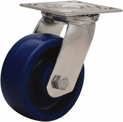 Hamilton - 5" Diam x 2" Wide x 6-1/2" OAH Top Plate Mount Swivel Caster - Polyurethane, 800 Lb Capacity, Delrin Bearing, 3-3/4 x 4-1/2" Plate - Exact Tool & Supply