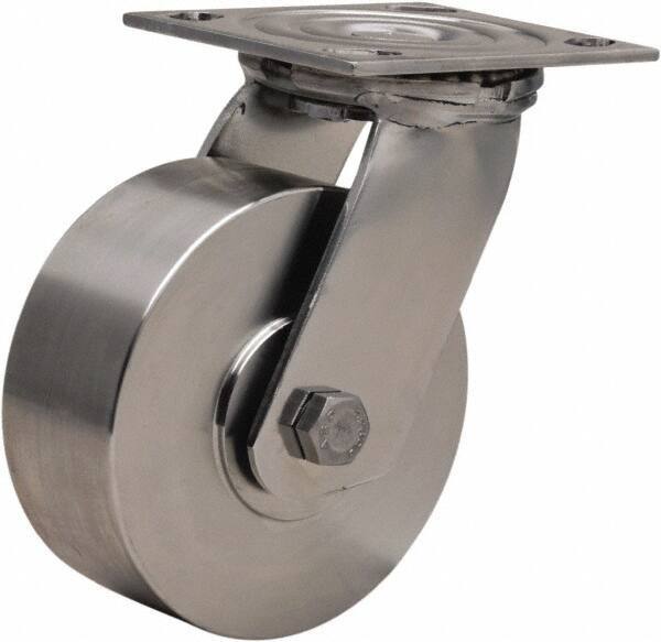 Hamilton - 5" Diam x 2" Wide x 6-1/2" OAH Top Plate Mount Swivel Caster - Forged Steel, 800 Lb Capacity, Delrin Bearing, 3-3/4 x 4-1/2" Plate - Exact Tool & Supply
