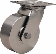 Hamilton - 5" Diam x 2" Wide x 6-1/2" OAH Top Plate Mount Swivel Caster - Forged Steel, 800 Lb Capacity, Delrin Bearing, 3-3/4 x 4-1/2" Plate - Exact Tool & Supply