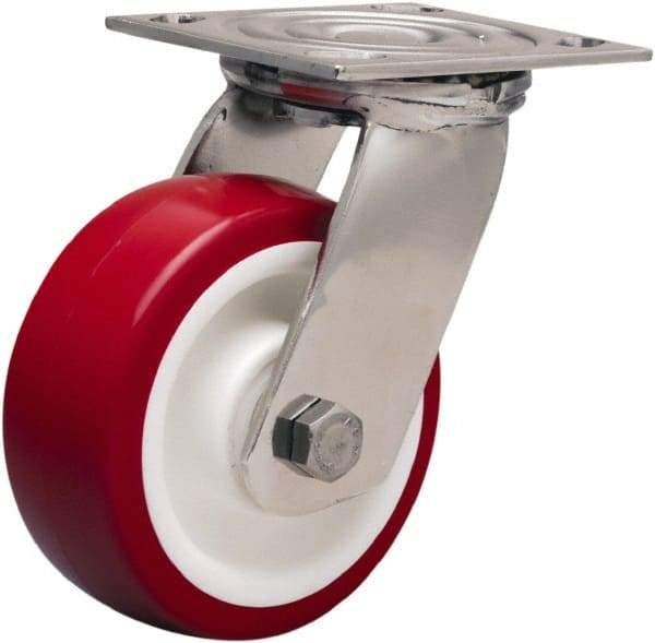 Hamilton - 5" Diam x 2" Wide x 6-1/2" OAH Top Plate Mount Swivel Caster - Polyurethane Mold on Polypropylene, 800 Lb Capacity, Delrin Bearing, 3-3/4 x 4-1/2" Plate - Exact Tool & Supply
