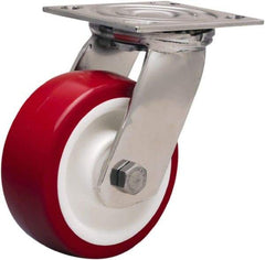 Hamilton - 5" Diam x 2" Wide x 6-1/2" OAH Top Plate Mount Swivel Caster - Polyurethane Mold on Polypropylene, 800 Lb Capacity, Delrin Bearing, 3-3/4 x 4-1/2" Plate - Exact Tool & Supply
