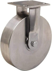 Hamilton - 8" Diam x 2" Wide x 9-1/2" OAH Top Plate Mount Rigid Caster - Forged Steel, 800 Lb Capacity, Plain Bore Bearing, 3-3/4 x 4-1/2" Plate - Exact Tool & Supply