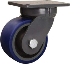Hamilton - 6" Diam x 3" Wide x 8" OAH Top Plate Mount Swivel Caster - Polyurethane Mold onto Cast Iron Center, 1,800 Lb Capacity, Precision Tapered Roller Bearing, 5-1/4 x 7-1/4" Plate - Exact Tool & Supply