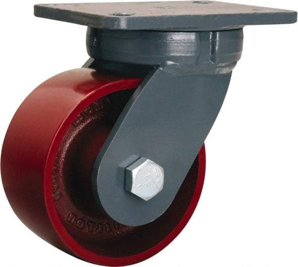 Hamilton - 6" Diam x 3" Wide x 8" OAH Top Plate Mount Swivel Caster - Cast Iron, 2,500 Lb Capacity, Tapered Roller Bearing, 5-1/4 x 7-1/4" Plate - Exact Tool & Supply